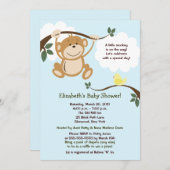 モンキーアンドバーディニュートラルベビーシャワー招待状 招待状 (正面/裏面)