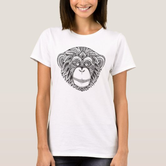 モンキーイラストレーション・ドードル Tシャツ (正面)