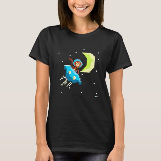 モンキーイン宇宙ヴィンテージレトロスタイルボーイズMens Pixe Tシャツ (正面)