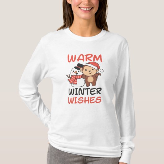 モンキーウォームウィンターウィッシュ雪だるま Tシャツ (正面)
