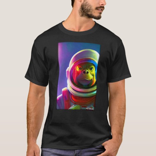 モンキーエイプアニマル宇宙飛行士宇宙銀河系 Tシャツ (正面)