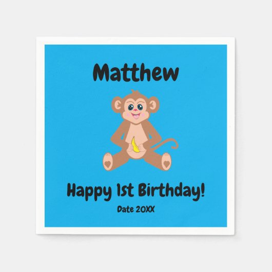 モンキーオンブルー スタンダードカクテルナプキン (正面)