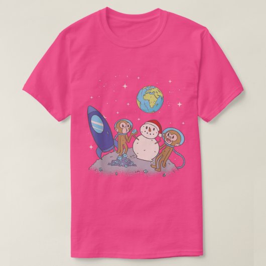 モンキーオンムーン宇宙飛行士おもしろい地球銀河系飛行機 Tシャツ (デザイン正面)