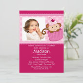 モンキーカップケーキフォト誕生日招待状 招待状 (スタンド正面)