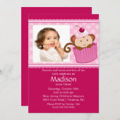 モンキーカップケーキフォト誕生日招待状 招待状 (正面/裏面)