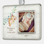 モンキーガールズベビー初めてのクリスマス写真オーナメント シルバープレートフレームオーナメント (左)