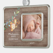 モンキーガールズベビー初めてのクリスマス写真オーナメント シルバープレートフレームオーナメント (左)