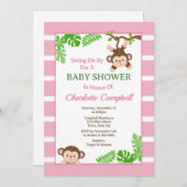 モンキーガールベイビーシャワー招待状、ピンクモンキーイン 招待状 (正面/裏面)