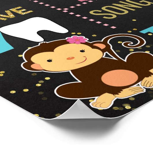 モンキーガール最初の誕生日の黒板の看板 ポスター (角)