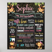 モンキーガール最初の誕生日の黒板の看板 ポスター (正面)