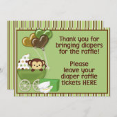 モンキーキャリッジグランベビシャワーおむつラッフルサイン 招待状 (正面/裏面)