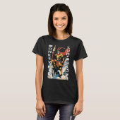 モンキーキング漫画ウィメンブラック Tシャツ (正面フル)