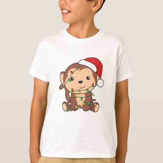 モンキークリスマスウィンターアニマルサル Tシャツ (正面)