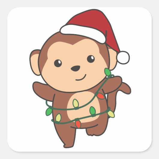 モンキークリスマスウィンターアニマルズモンキースクウェアSti スクエアシール (正面)
