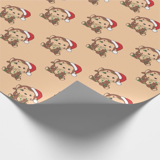 モンキークリスマスウィンターアニマルモンキーラッピング ラッピングペーパー (角)