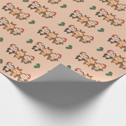 モンキークリスマスクリスマスアニマルかわいいサル ラッピングペーパー (角)
