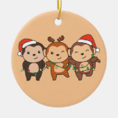 モンキークリスマスクリスマスアニマルかわいいモンキーピース セラミックオーナメント (正面)