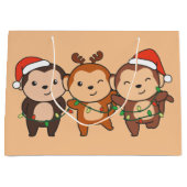 モンキークリスマスクリスマスアニマルかわいいモンキーラ ラージペーパーバッグ (正面)