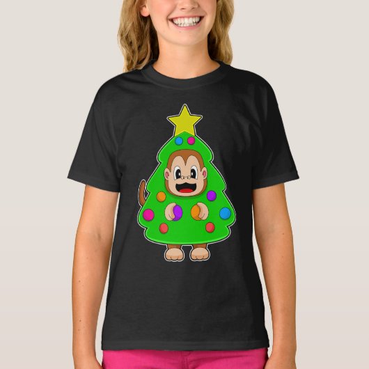 モンキークリスマスクリスマスツリー Tシャツ (正面)