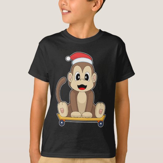 モンキークリスマススケートボード Tシャツ (正面)