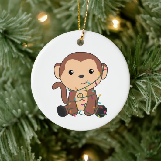 モンキークリスマススノーアニマルサル セラミックオーナメント (ツリー)