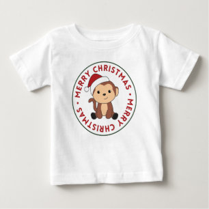 モンキークリスマススノーアニマルサル ベビーTシャツ