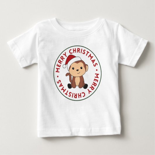 モンキークリスマススノーアニマルサル ベビーTシャツ (正面)