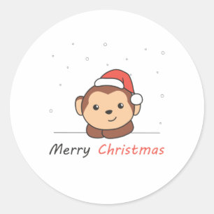 モンキークリスマススノーアニマルサル ラウンドシール