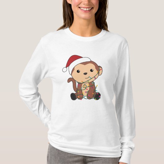 モンキークリスマススノーアニマルサル Tシャツ (正面)