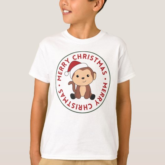 モンキークリスマススノーアニマルサル Tシャツ (正面)