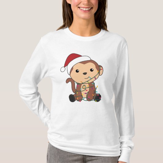 モンキークリスマススノーアニマルサル Tシャツ (正面)