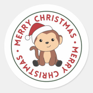 モンキークリスマススノーアニマルモンキークラス ラウンドシール