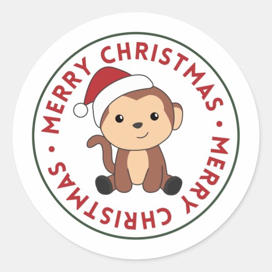 モンキークリスマススノーアニマルモンキークラス ラウンドシール (正面)