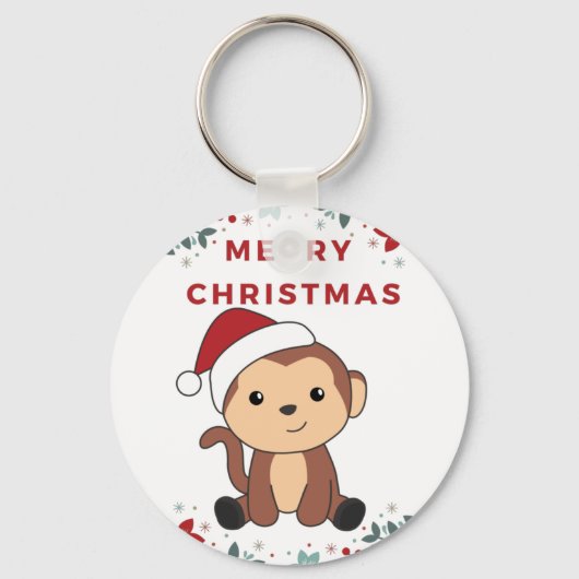 モンキークリスマススノーウィンターアニマルモンキーキ キーホルダー (正面)
