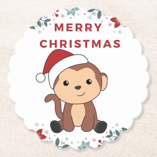 モンキークリスマススノーウィンターアニマルモンキーズ紙 ペーパーコースター (正面)