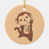 モンキークリスマススノーウィンターアニマルモンキーセラム セラミックオーナメント (正面)