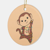 モンキークリスマススノーウィンターアニマルモンキーセラム セラミックオーナメント (左)