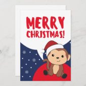 モンキークリスマススノーウィンターアニマルモンキーホリッド シーズンカード (正面/裏面)