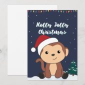 モンキークリスマススノーウィンターアニマルモンキーホリッド シーズンカード (正面/裏面)