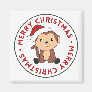 モンキークリスマススノーウィンターアニマルモンキーマグネ マグネット