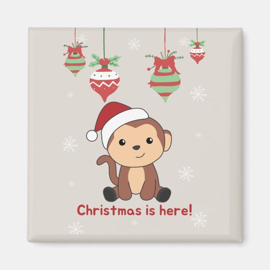 モンキークリスマススノーウィンターアニマルモンキーマグネ マグネット (正面)