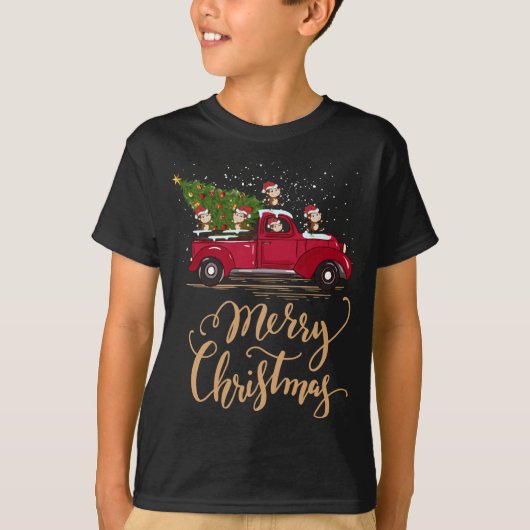 モンキークリスマスツリートラックモンキーキリストを運転 Tシャツ (正面)