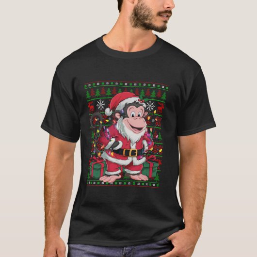 モンキークリスマスライト醜いサンタモンキークリスマスT S Tシャツ (正面)