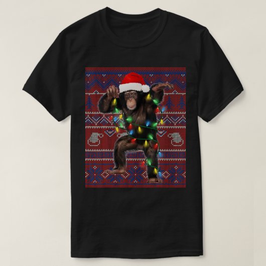 モンキークリスマスライト醜いセーター山羊愛好家ギ Tシャツ (デザイン正面)