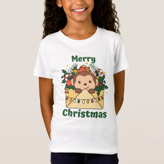 モンキークリスマスレターアニマルサル Tシャツ (正面)