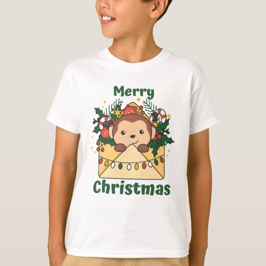 モンキークリスマスレターアニマルサル Tシャツ (正面)