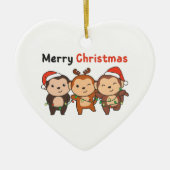 モンキークリスマス動物モンキーメリークリスマス セラミックオーナメント (正面)