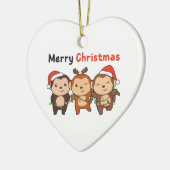 モンキークリスマス動物モンキーメリークリスマス セラミックオーナメント (左)