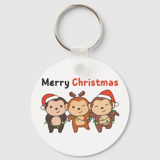 モンキークリスマス動物モンキーメリークリスマスK キーホルダー (正面)