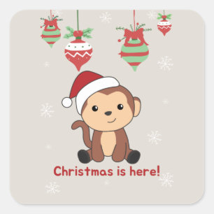 モンキークリスマス雪冬動物モンキースクアール スクエアシール